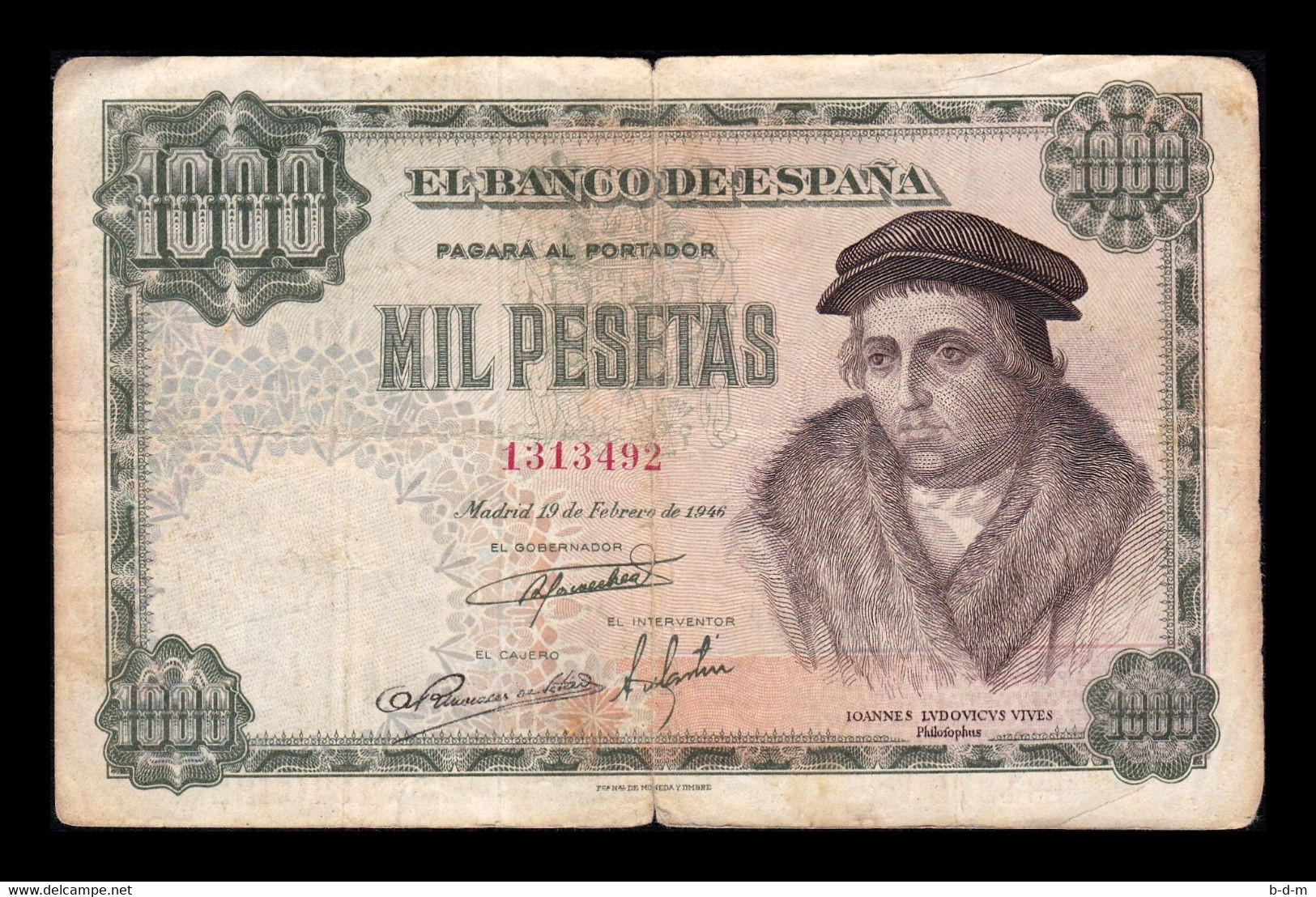 España Spain 1000 Pesetas Luis Vives 1946 Pick 133 BC F - 1000 Peseten