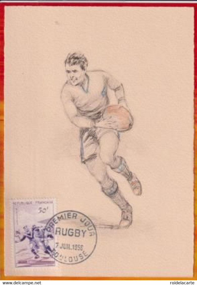 CM-Carte Maximum Card # 1956-FRANCE # (N° Yv. 1074) SPORT # Rugby # Toulouse  (Edition BD ) - 1950-1959