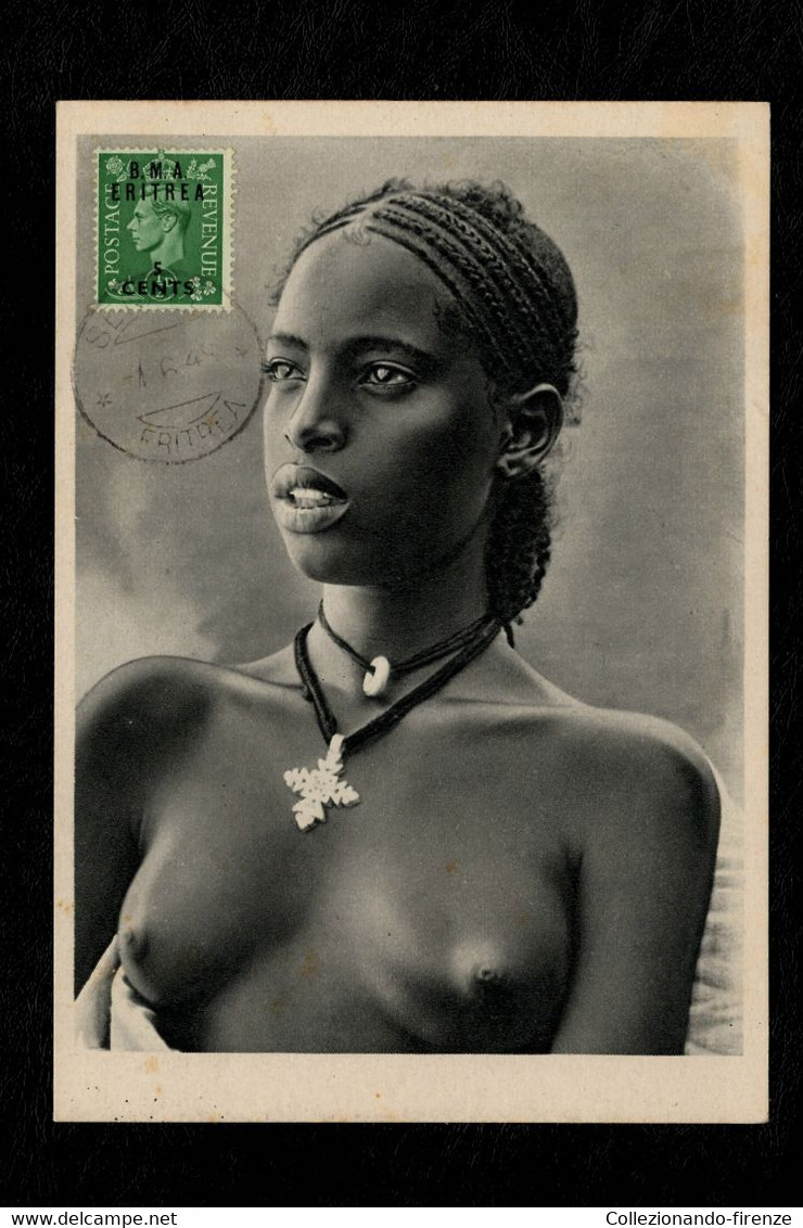 Cartolina Africa Orientale Ragazza Eritrea, Affrancata Sul Fronte Con 5 Cent Su ½ Pence B.M.A. Eritrea - Erythrée