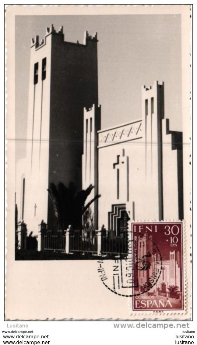 SIDI IFNI WESTERN SAHARA ESPAÑOL CHURCH MAXIMUM POSTCARD STAMP TIMBRE 1960 RPPC (2 SCANS) - Sahara Occidental