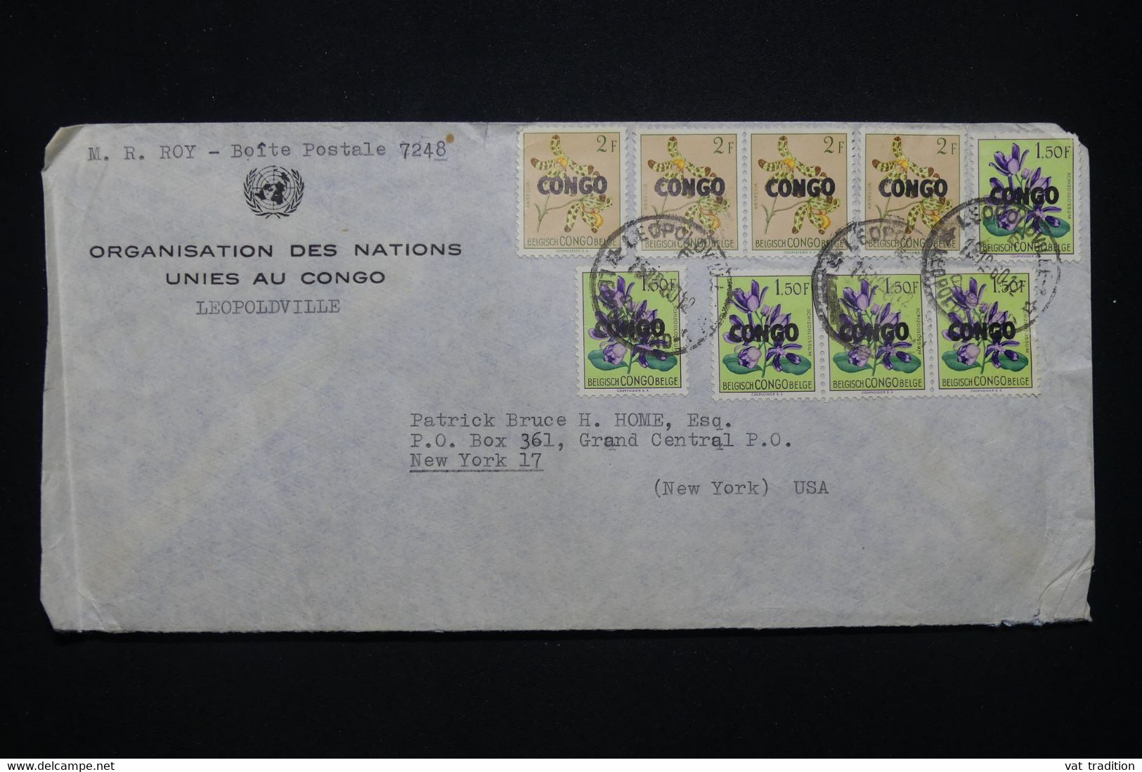 CONGO - Enveloppe Des Nations Unies Au Congo Pour New York En 1960, Affranchissement Surchargés - L 98643 - Autres & Non Classés
