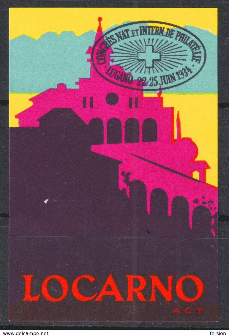 Locarno Ticino Canton Switzerland LUGANO Philatelic Congress 1934 - Cinderella Label Vignette - Sonstige & Ohne Zuordnung