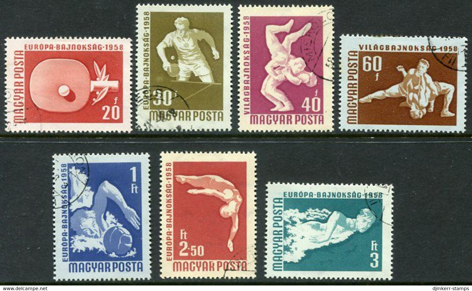 HUNGARY 1958 European And World Sports Championships Set Of 7 Used.  Michel; 1542-48 - Usati