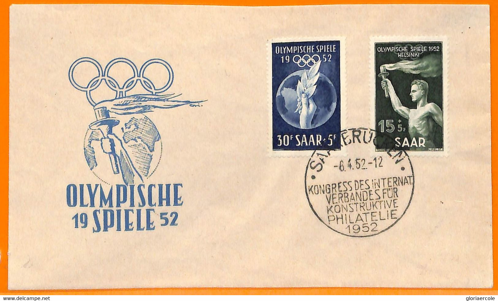 Aa2848 -  Germany SAAR - POSTAL HISTORY - 1952 Olympics  FDC COVER - Verano 1952: Helsinki