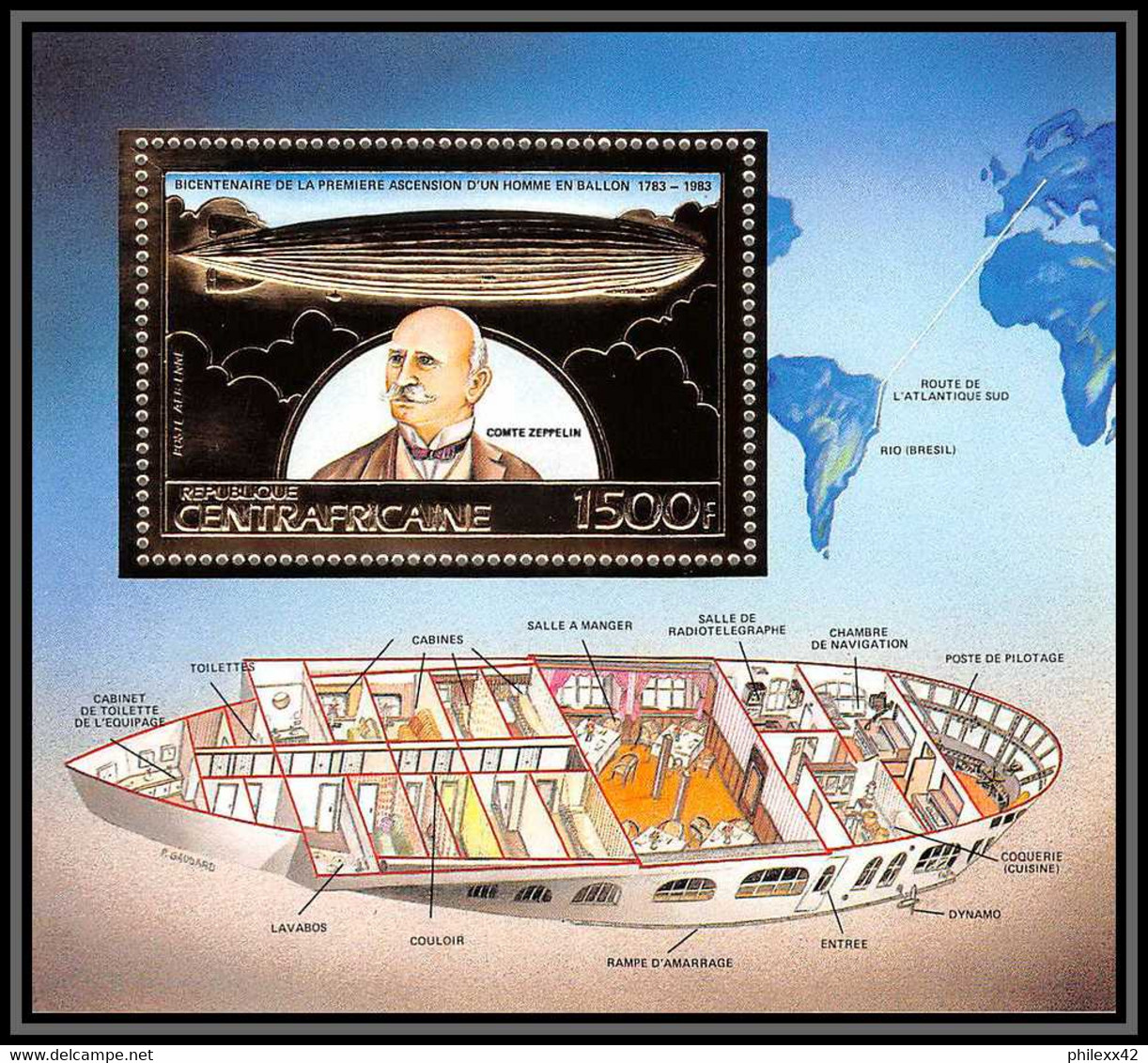 85968/ N°264 A Zeppelin Ballon Ballon 1983 Espace Space Centrafricaine OR Gold ** MNH - Zeppeline