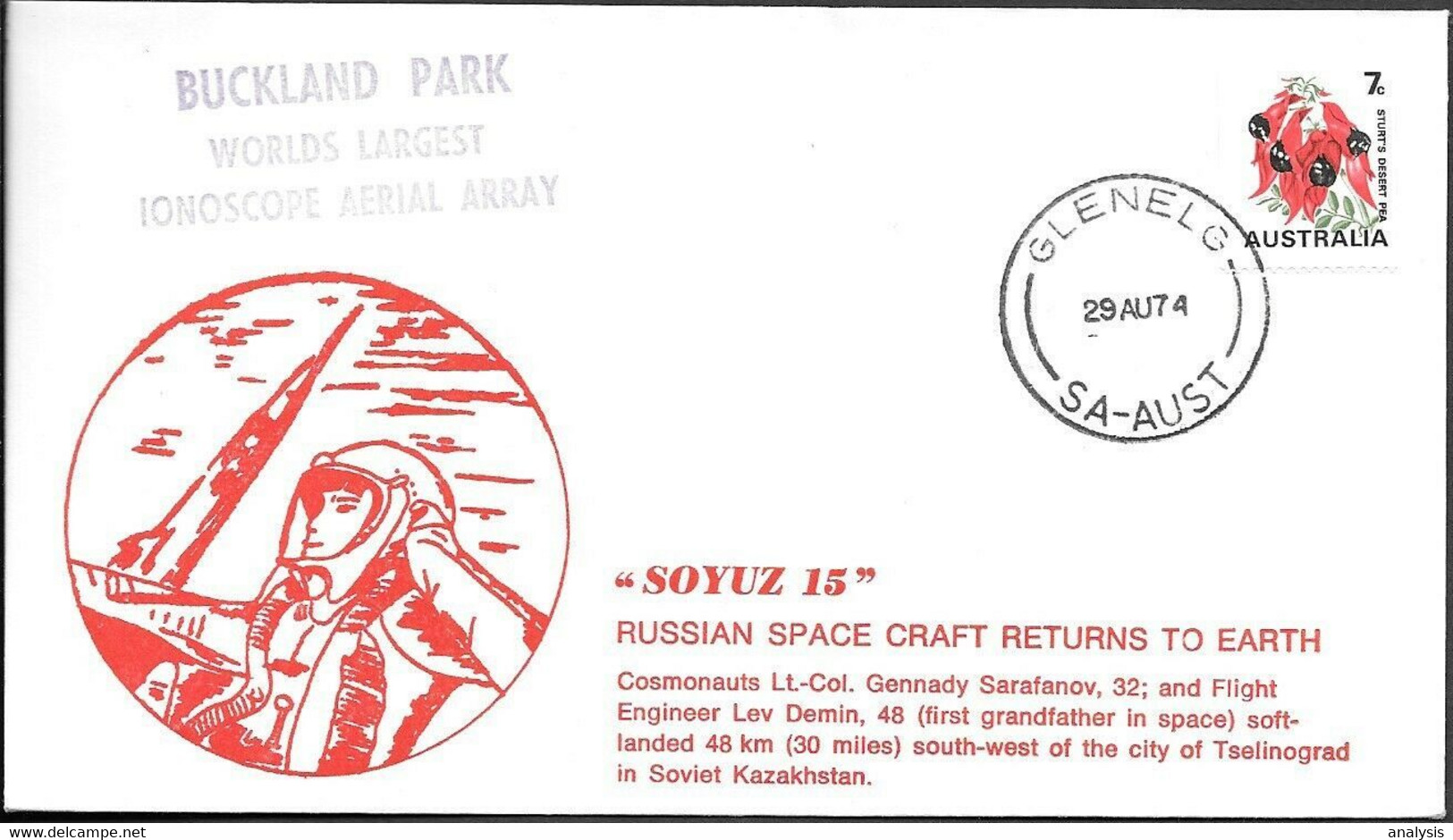 Australia Space Cover 1974. "Soyuz 15" Landing - Ozeanien