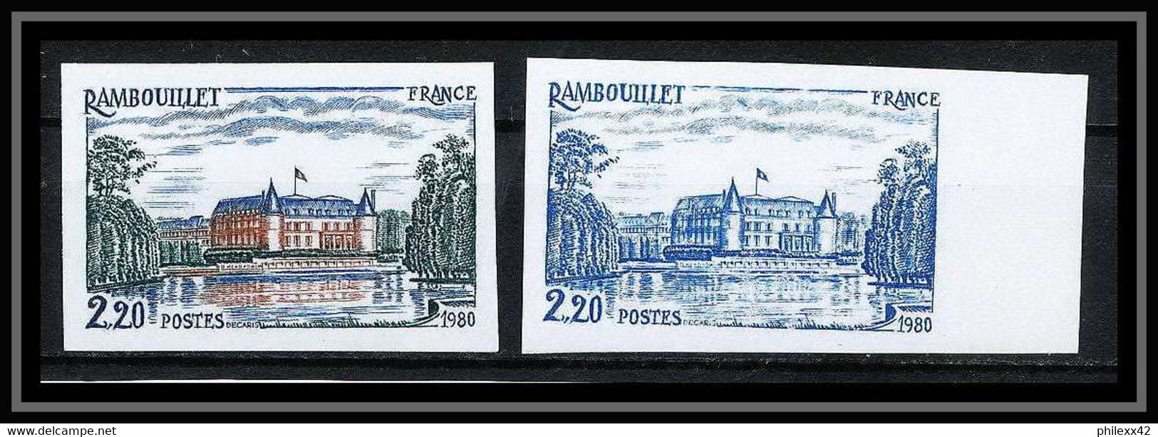 France N°2111 Chateau De Rambouillet (castle) 1980 Essai (trial Color Proof) + Non Dentelé Imperf ** MNH - Sonstige & Ohne Zuordnung