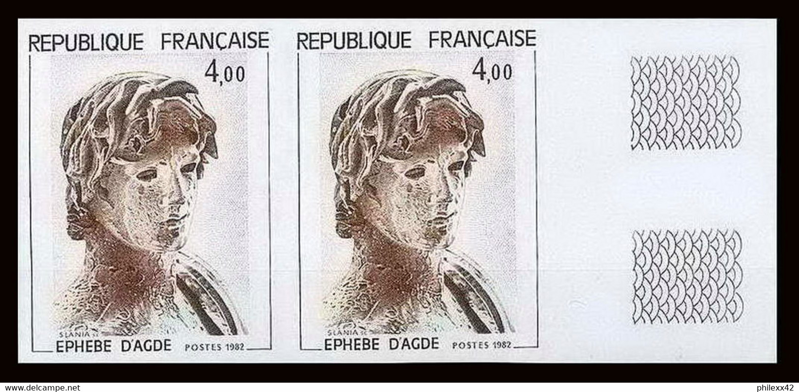 France N°2210 Tableau (Painting) L'Ephèbe D'Agde Statue Antique En Bronze Paire Non Dentelé ** MNH (Imperf) - Ohne Zuordnung