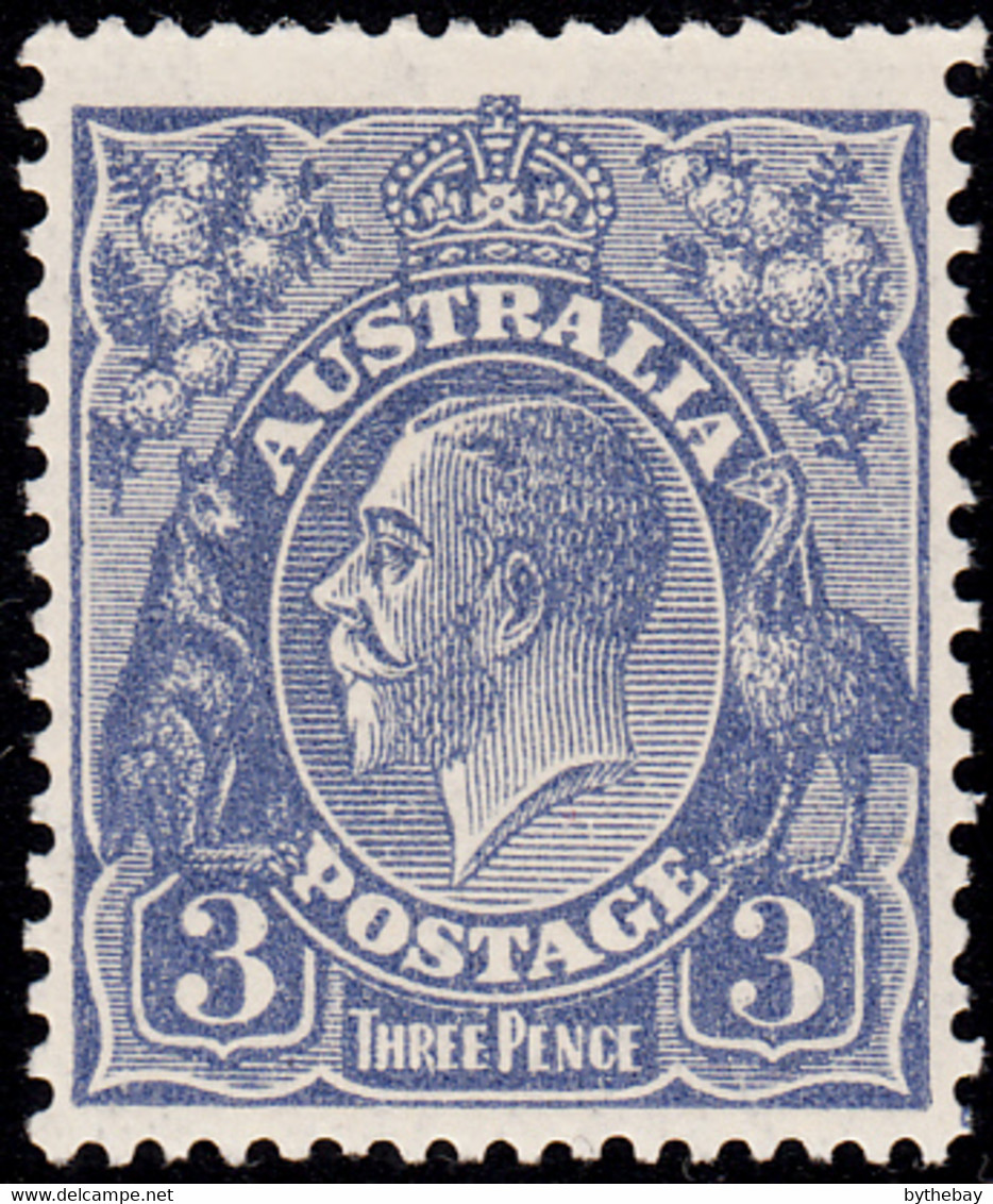 Australia 1926-30 MH Sc #72a 3p George V Blue Die I Variety Crease - Mint Stamps