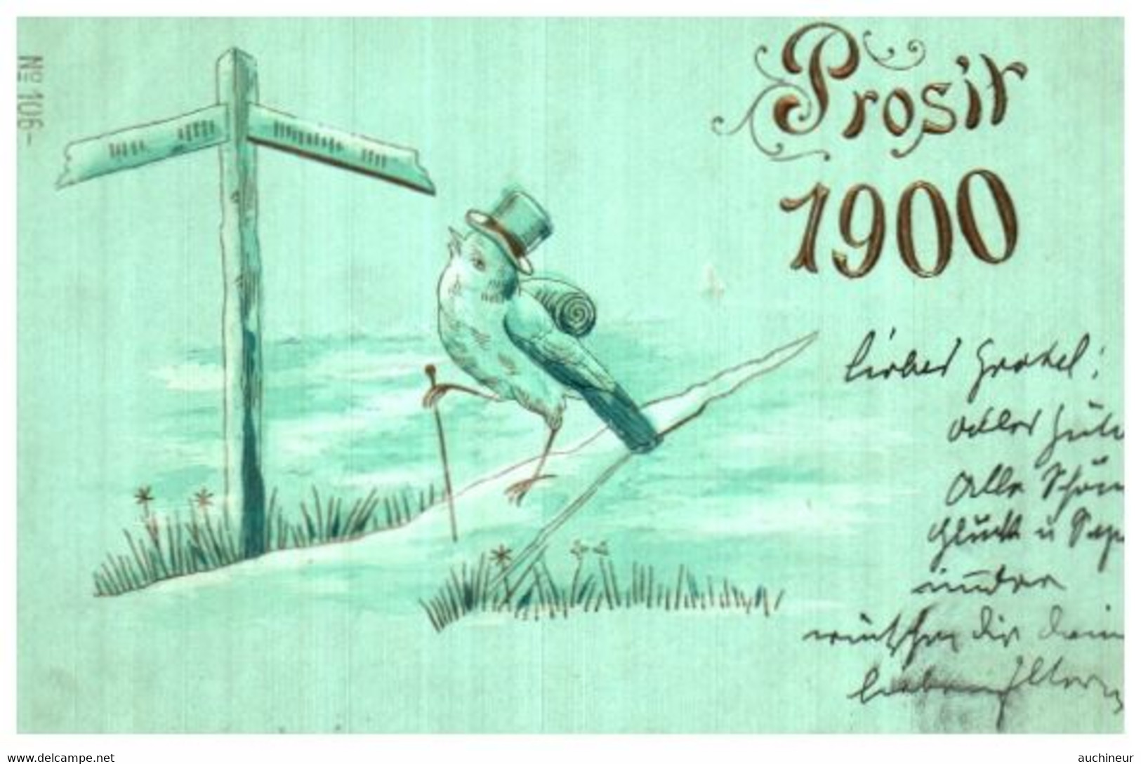 Année Date Millesime - 1900 - Hirondelle Humanisée Chemin Prosit Gaufré - New Year