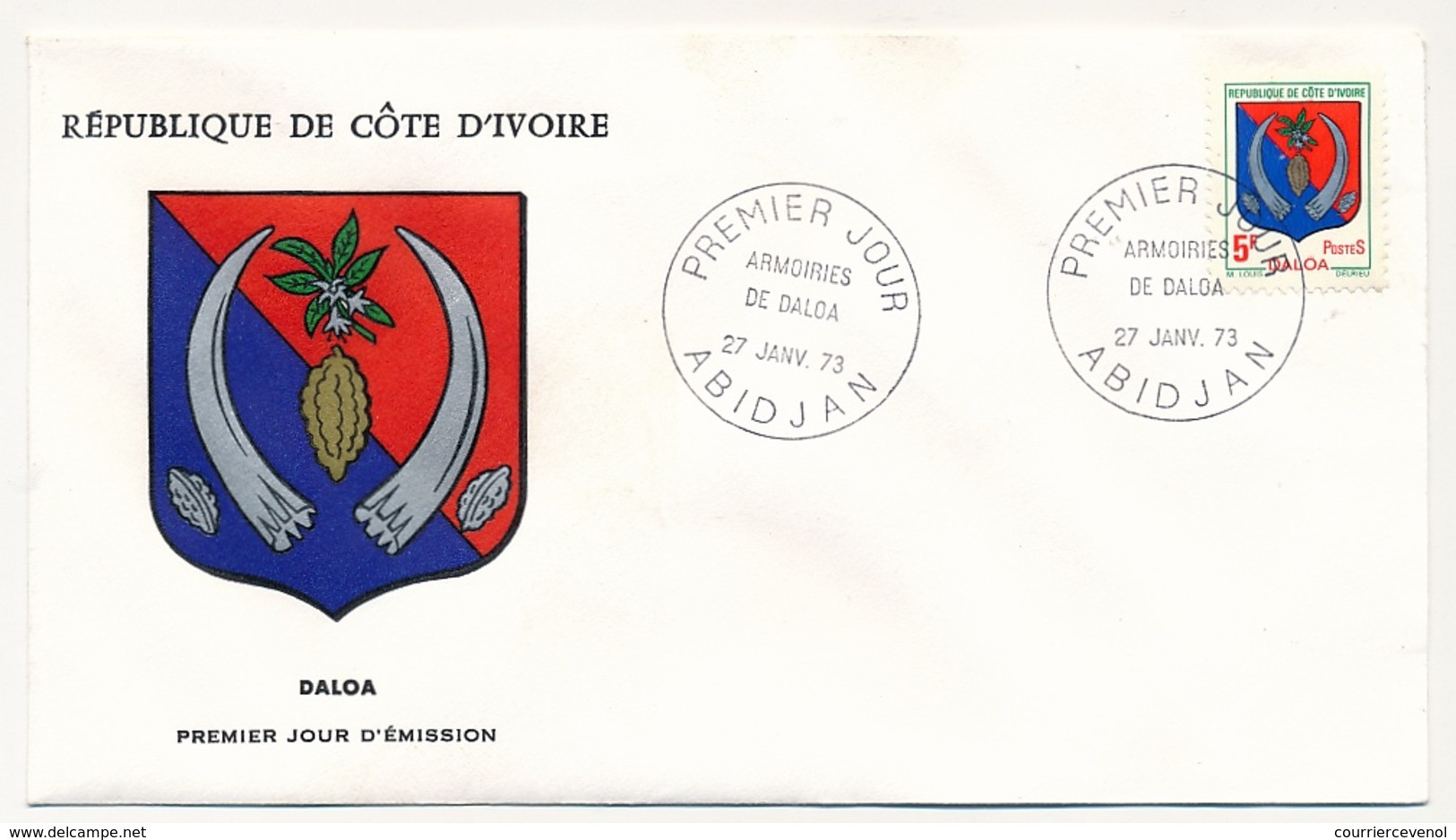 Côte D'Ivoire => Enveloppe FDC - 5f Armoiries De Daloa - ABIDJAN - 27 Janvier 1973 - Ivory Coast (1960-...)