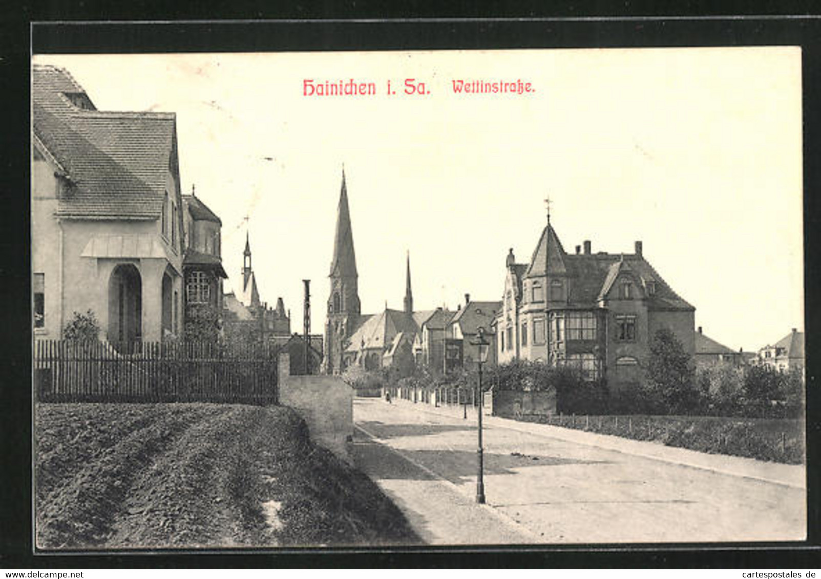 AK Hainichen I. Sa., Wettinstrasse Mit Kirche - Hainichen