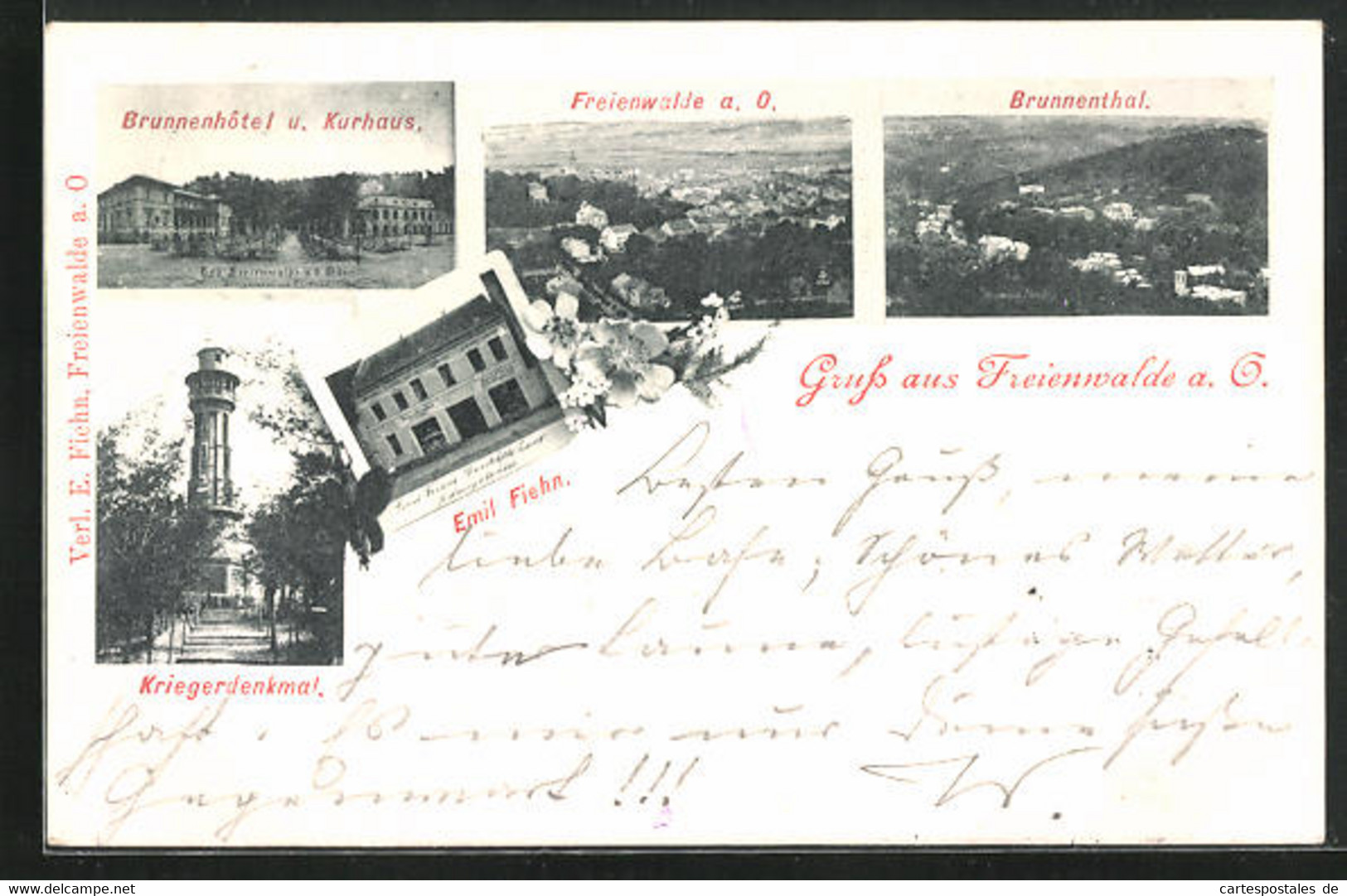 AK Freienwalde A. O., Brunnenhôtel Und Kurhaus, Emil Fiehn Geschäftshaus, Kriegerdenkmal - Bad Freienwalde