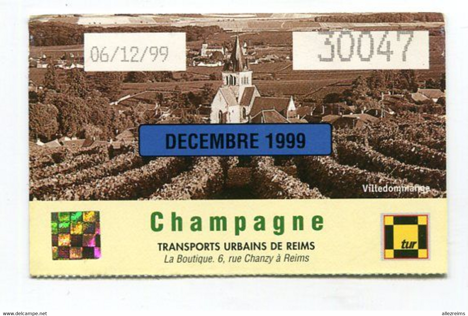 Ticket TUR Thème Champagne VILLEDOMMANGE 1999 - Europe