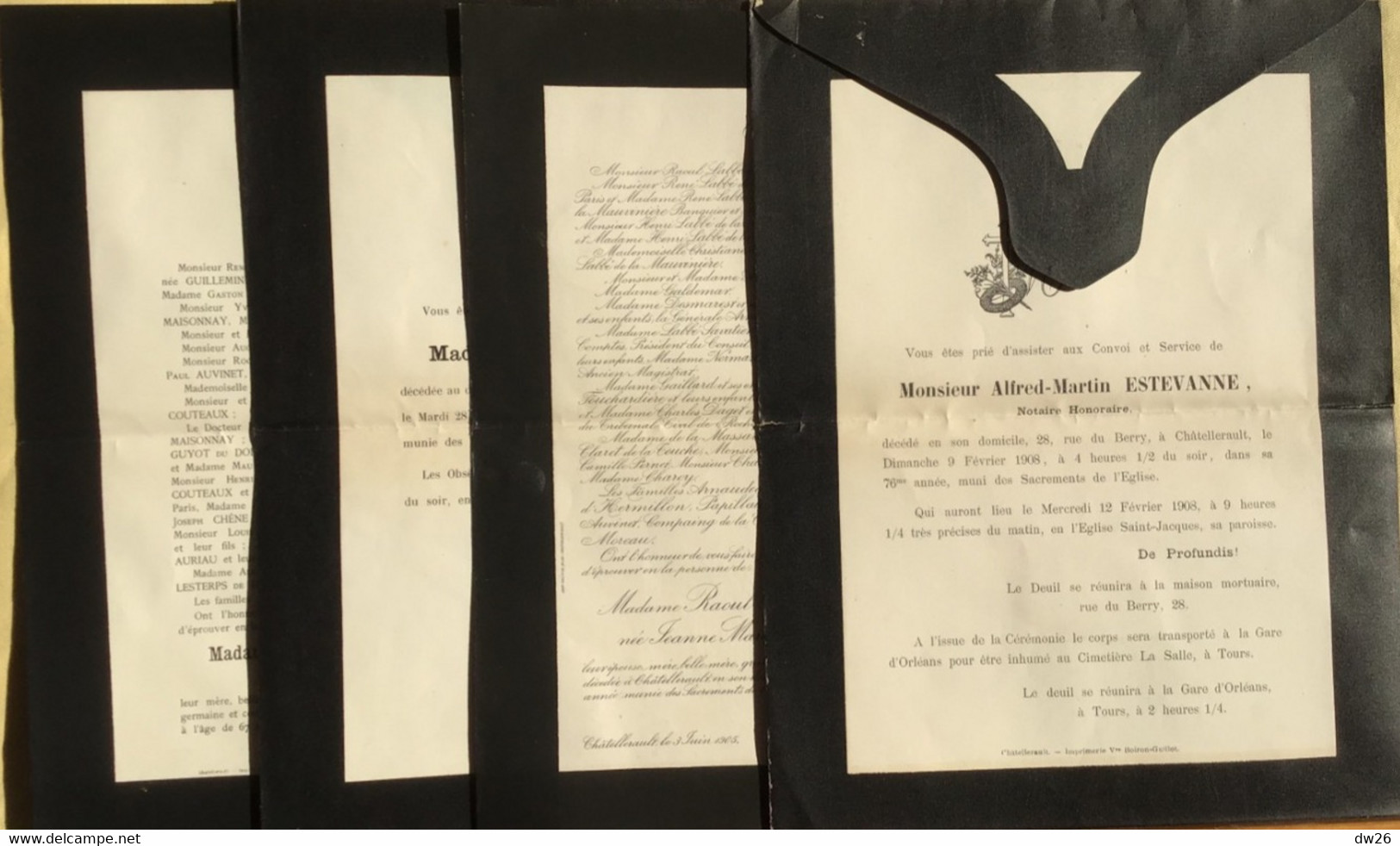 Lot De 8 Faire-part Pour Généalogie - Châtellerault (département De La Vienne) 1905 à 1908 - Overlijden