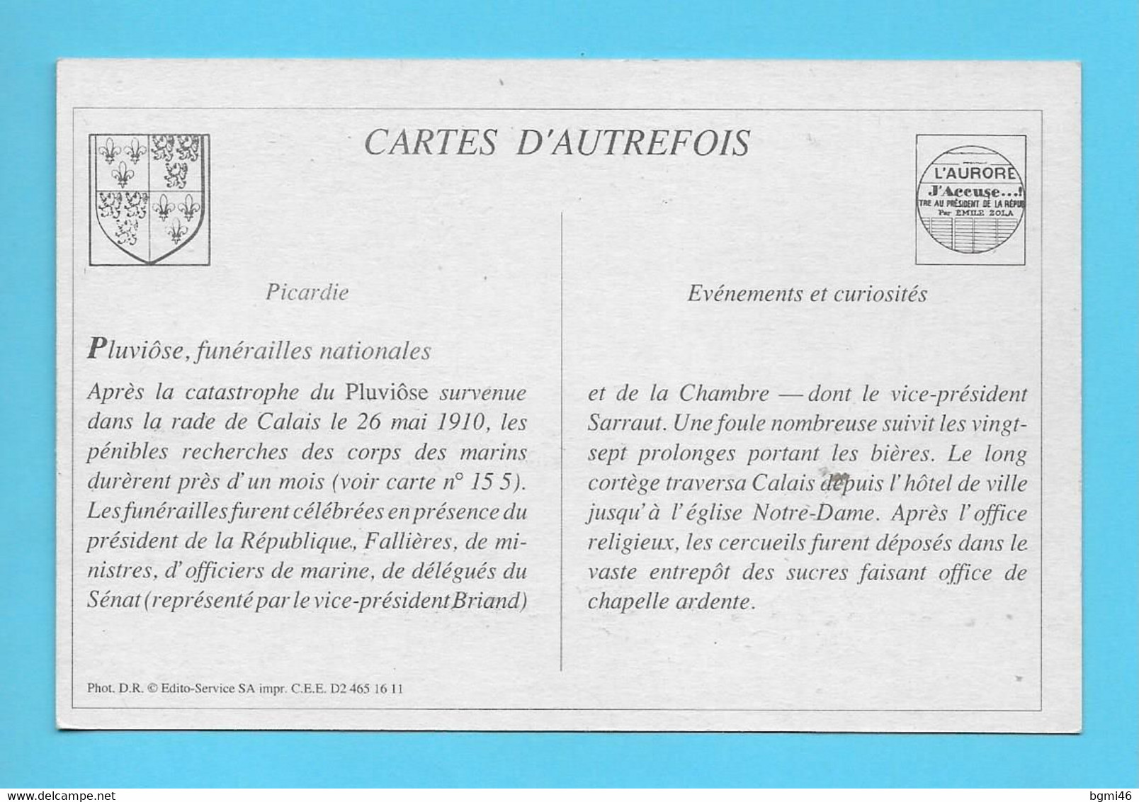 CPA..REPRODUCTION..PICARDIE : Funérailles Nationales Des Victimes Du PLUVIOSE   : Voir 2 Scans - Picardie