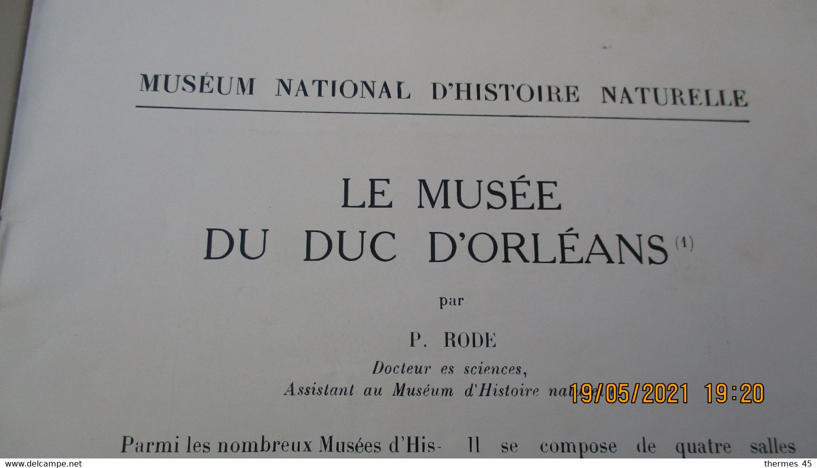 LE MUSEE DU DUC D'ORLEANS-  MUSEUM D'HISTOIRE NATURELLE/ S.D. ( 1935...) - Wissenschaft