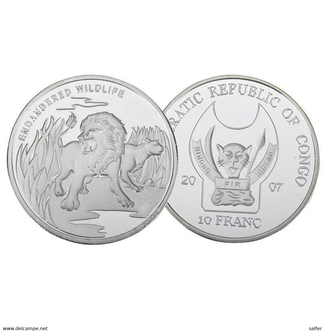 .CONGO 2007 5 MONETE 10 FR. WWF Metallo Ricoperte AG PROOF - Congo (Repubblica Democratica 1998)