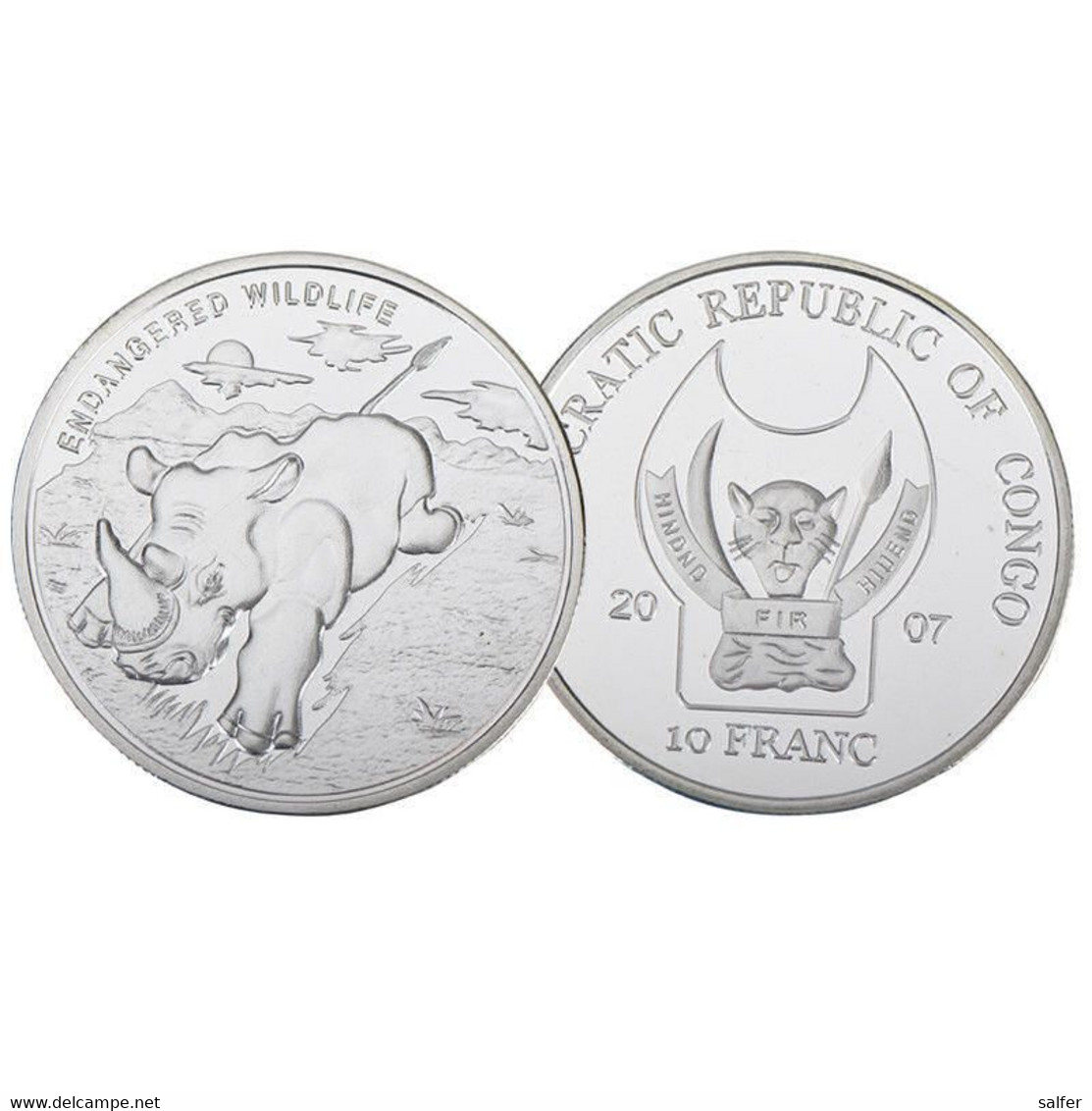 .CONGO 2007 5 MONETE 10 FR. WWF Metallo Ricoperte AG PROOF - Congo (Democratic Republic 1998)