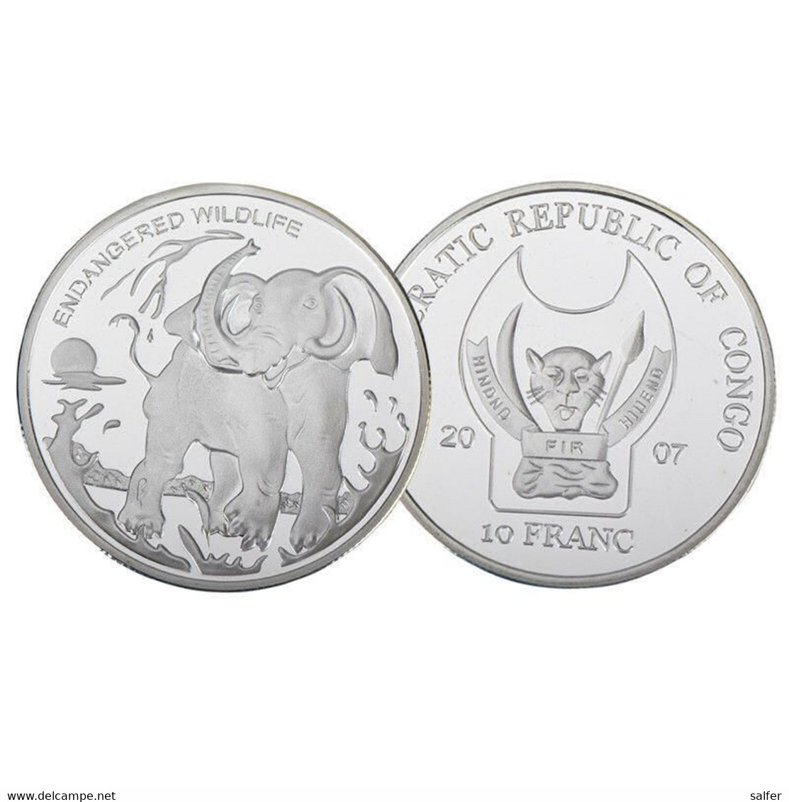 .CONGO 2007 5 MONETE 10 FR. WWF Metallo Ricoperte AG PROOF - Congo (República Democrática 1998)