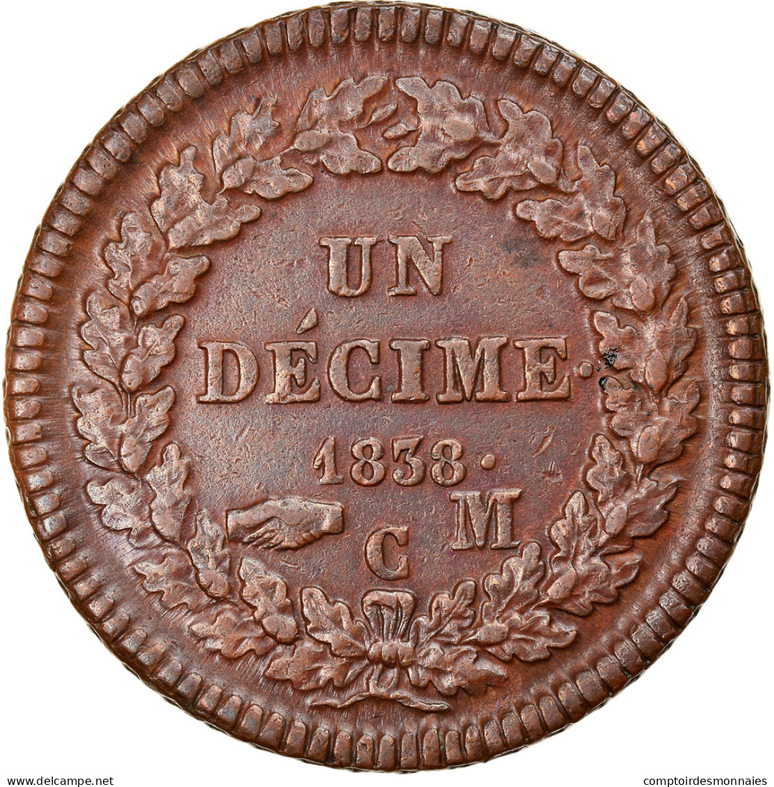 Monnaie, Monaco, Honore V, Decime, 1838, Monaco, TTB+, Cuivre, Gadoury:105 - 1819-1922 Onorato V, Carlo III, Alberto I