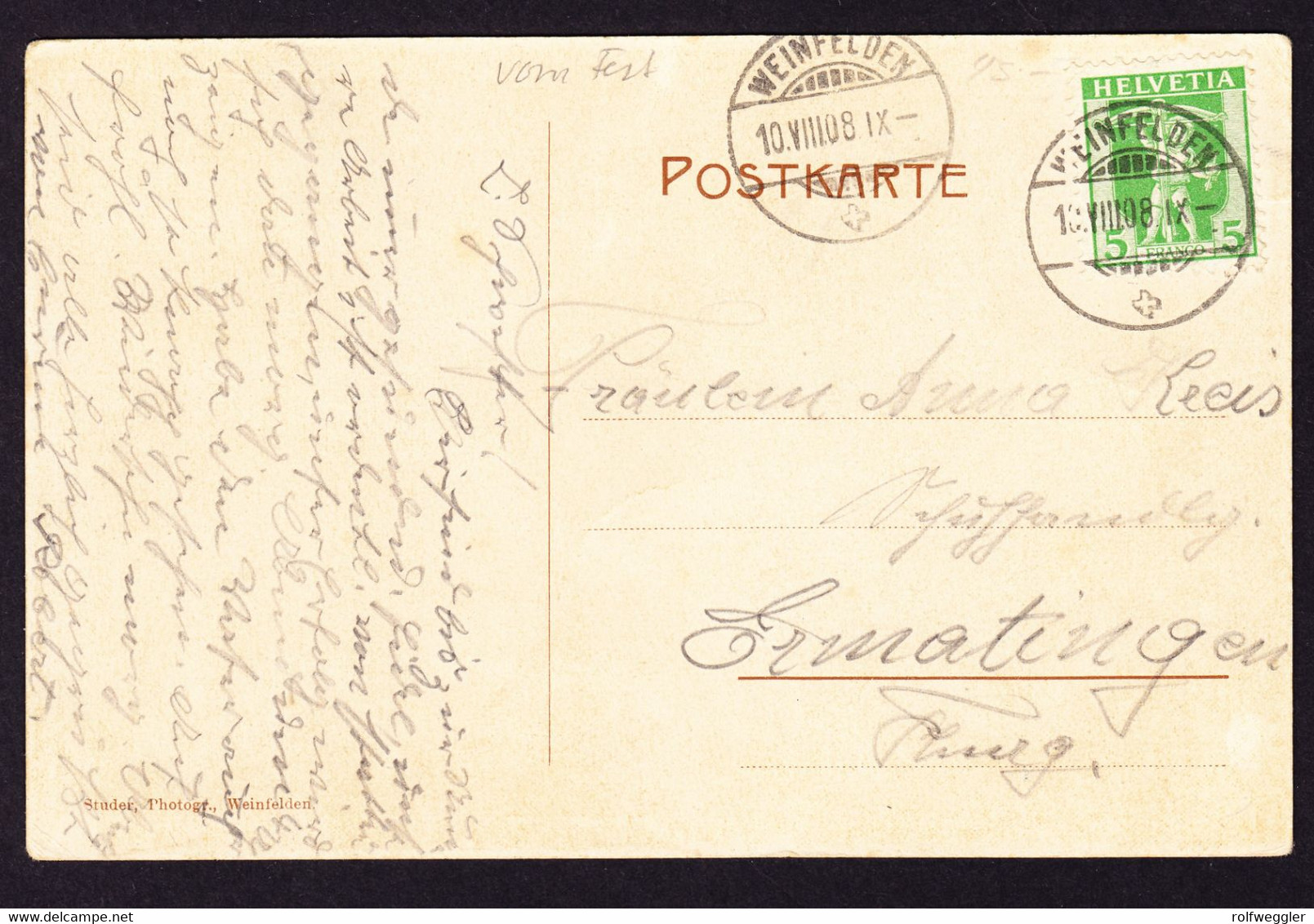 1908  3 AK, Davon 2 Gelaufen, Kantonales Turnfest In Weinfelden. Rückseitig Leicht Fleckig. Offizielle Postkarten. - Weinfelden