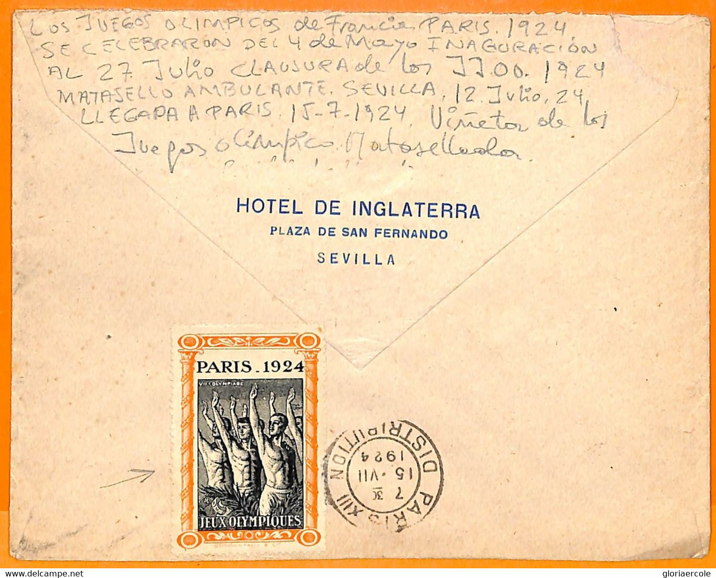 Aa2922 - SPAIN - POSTAL HISTORY - 1924 Olympic Games  POSTER STAMP On COVER - Verano 1924: Paris