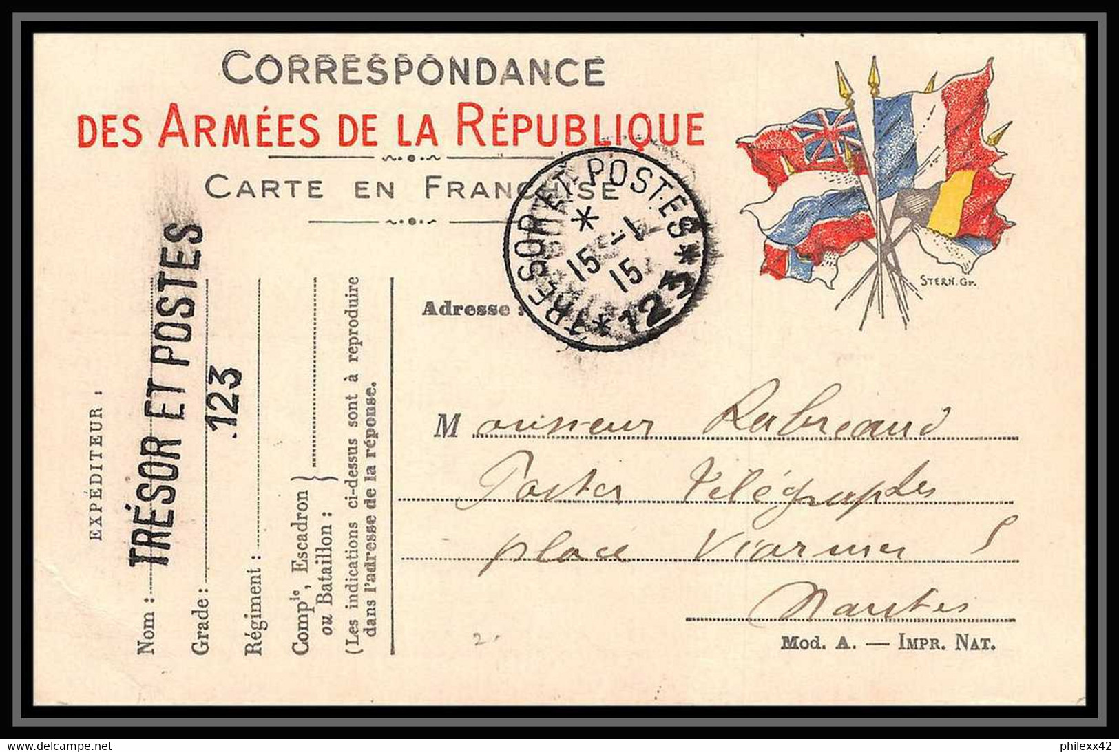 6438/ Lettre (cover) France Guerre 1914/1918 à étudier Trésor Et Postes Carte Militaire Tué à L'ennemi - Guerra De 1914-18