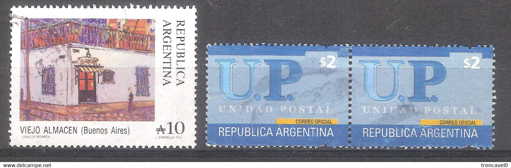 Argentina 1954 - 3 Sellos Usados Y Circulados-Viejo Almacén Tango Buenos Aires Y Unidad Postal - Autres & Non Classés