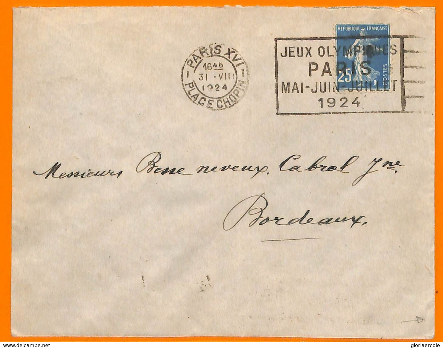 Aa2924 - FRANCE - POSTAL HISTORY - 1924 Olympic Games POSTMARK On COVER - Music - Verano 1924: Paris