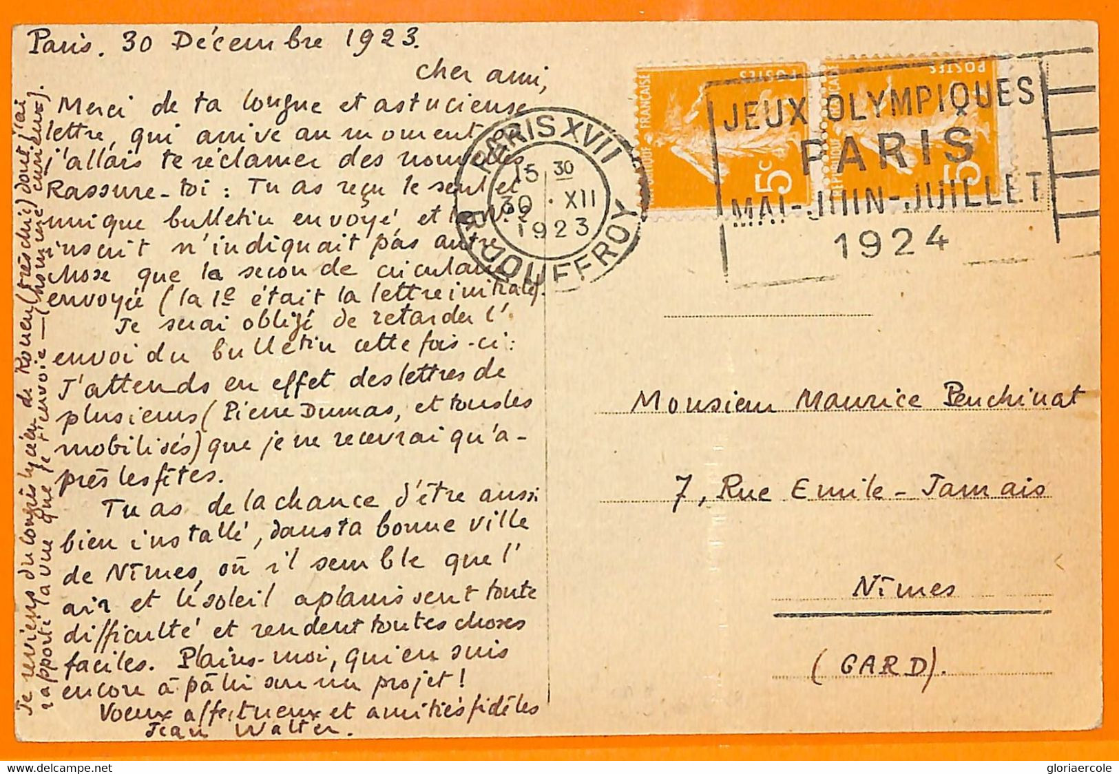 Aa2927 - FRANCE - POSTAL HISTORY - 1924 Olympic Games POSTMARK On Postcard - Verano 1924: Paris