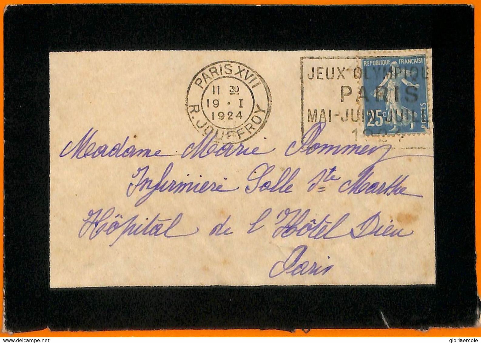 Aa2928 - FRANCE - POSTAL HISTORY - 1924 Olympic Games POSTMARK On MOURNING COVER - Verano 1924: Paris