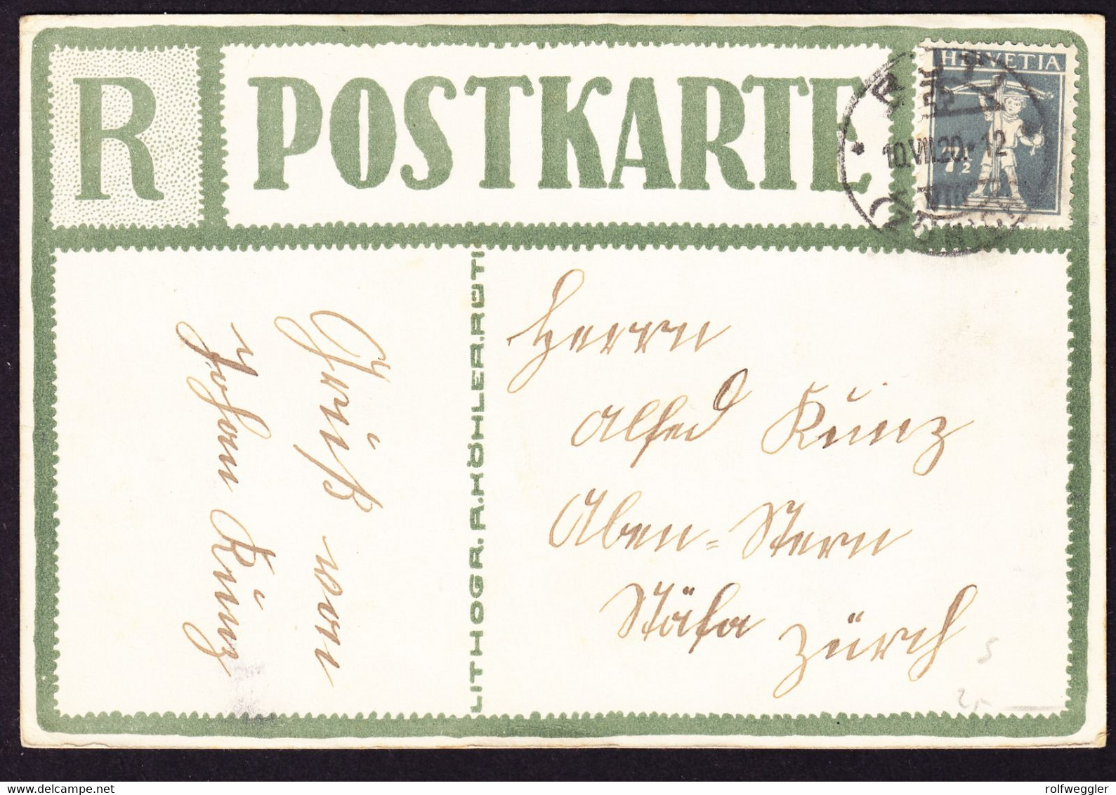 1920 Offizielle Fest Postkarte Zürcher Kant. Turnfest In Rüti. Steinstösser. Künstler Meienhofer. Gestempelt Rüti - Rüti