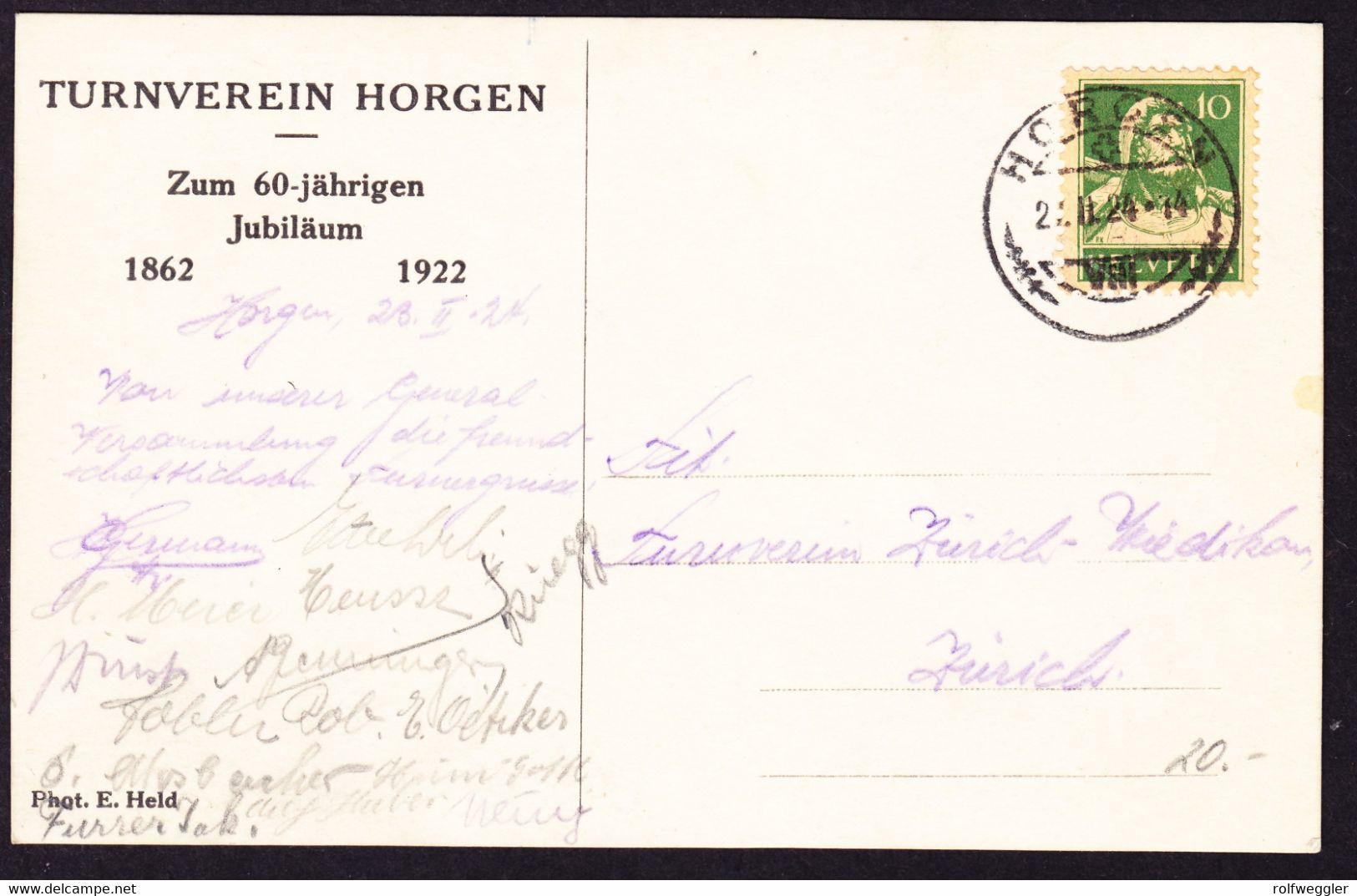 1922 Foto AK, Turnverein Horgen Zu 60 Jährigen Jubiläum. Gestempelt Horgen - Horgen