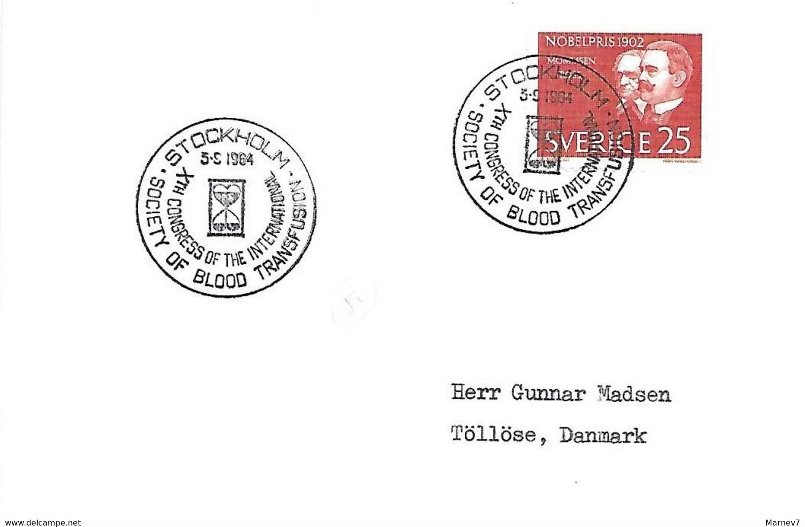 Suéde 1964 - Yvert 499a Dentelè 3 Côtés - Cad 5 9 64 - Xème Congrès Donneurs Sang Don Transfusion - Stockholm - Blood - Lettres & Documents