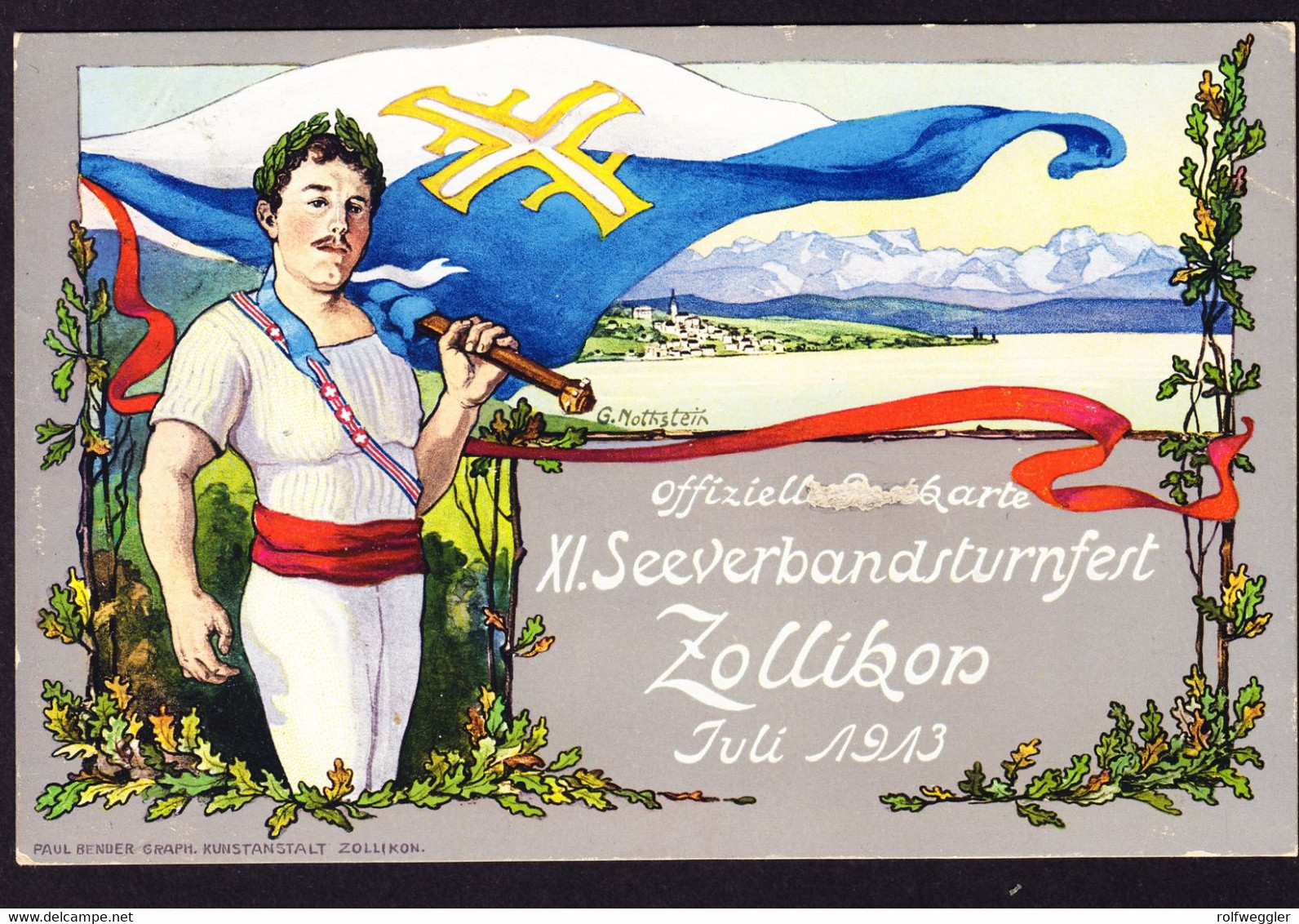 1913 Offizielle Postkarte. XI. Seeverbandsturnfest In Zollikon. Gestempelt Zollikon. Kleine Kratzspur. Künstler - Zollikon