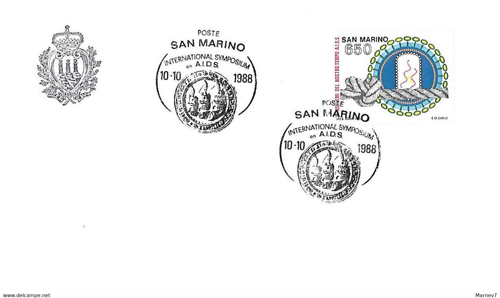 San Marin - Marino - Cad 10 10 1988 - A.I.D.S. SIDA - Yvert 1191 - Virus Et Noeud à La Corde - - Briefe U. Dokumente