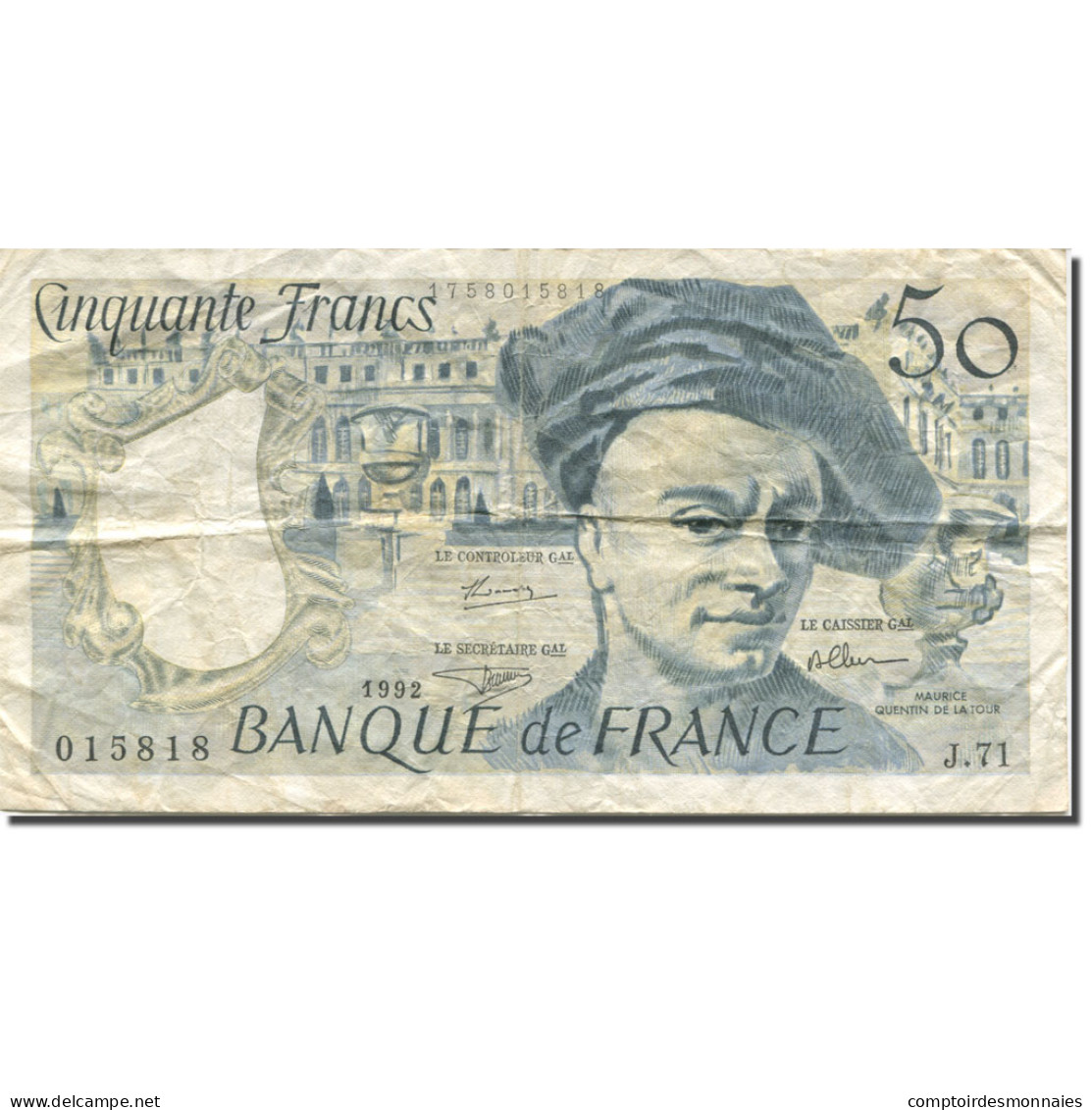 France, 50 Francs, Quentin De La Tour, 1992, TB+, Fayette:67.18, KM:152f - 50 F 1976-1992 ''quentin De La Tour''