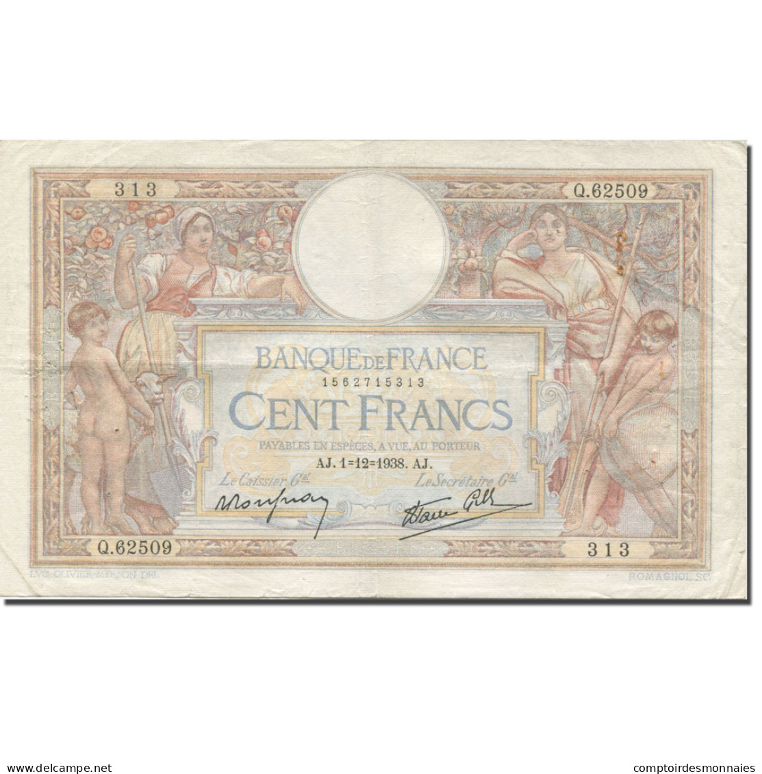 France, 100 Francs, Luc Olivier Merson, 1938, 1938-12-01, TTB, Fayette:25.35 - 100 F 1908-1939 ''Luc Olivier Merson''