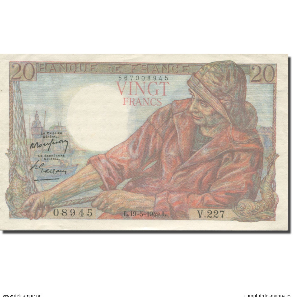 France, 20 Francs, Pêcheur, 1949, 1949-05-19, SUP+, Fayette:13.15, KM:100c - 20 F 1942-1950 ''Pêcheur''