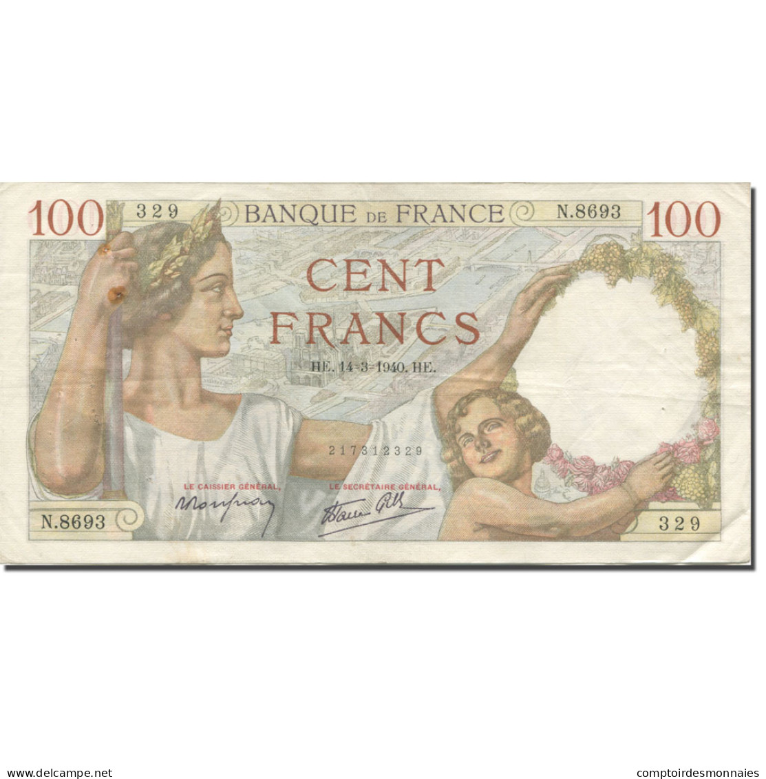 France, 100 Francs, Sully, 1940, 1940-03-14, SUP, Fayette:26.25, KM:94 - 100 F 1939-1942 ''Sully''