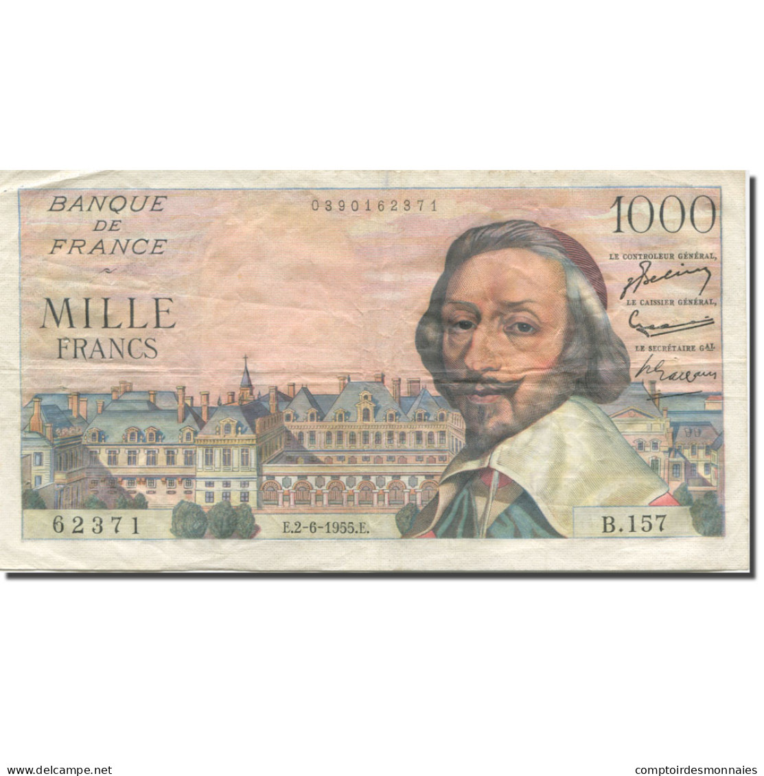 France, 1000 Francs, Richelieu, 1955, 1955-06-02, TTB, Fayette:42.14, KM:134a - 1 000 F 1953-1957 ''Richelieu''