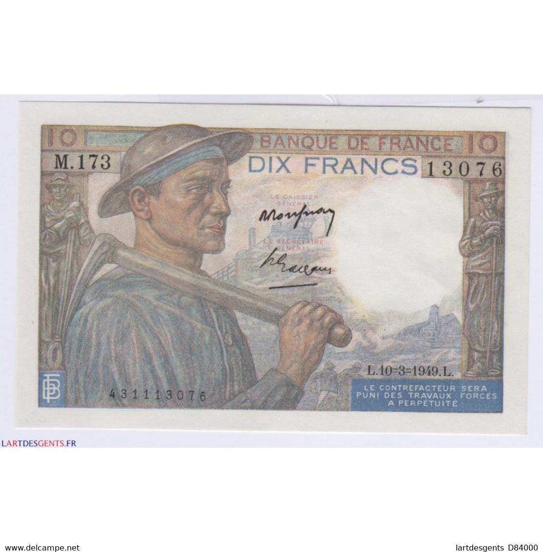 Billet 10 Francs Mineur 10-03-1949 SPL+ L'ART DES GENTS Numismatique Avignon - 10 F 1941-1949 ''Mineur''