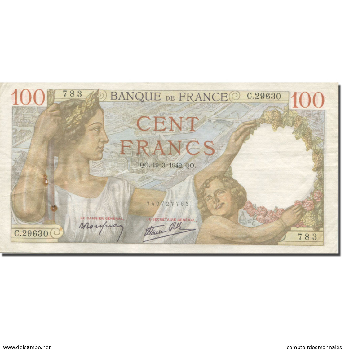 France, 100 Francs, Sully, 1942, 1942-03-19, TTB, Fayette:26.68, KM:94 - 100 F 1939-1942 ''Sully''