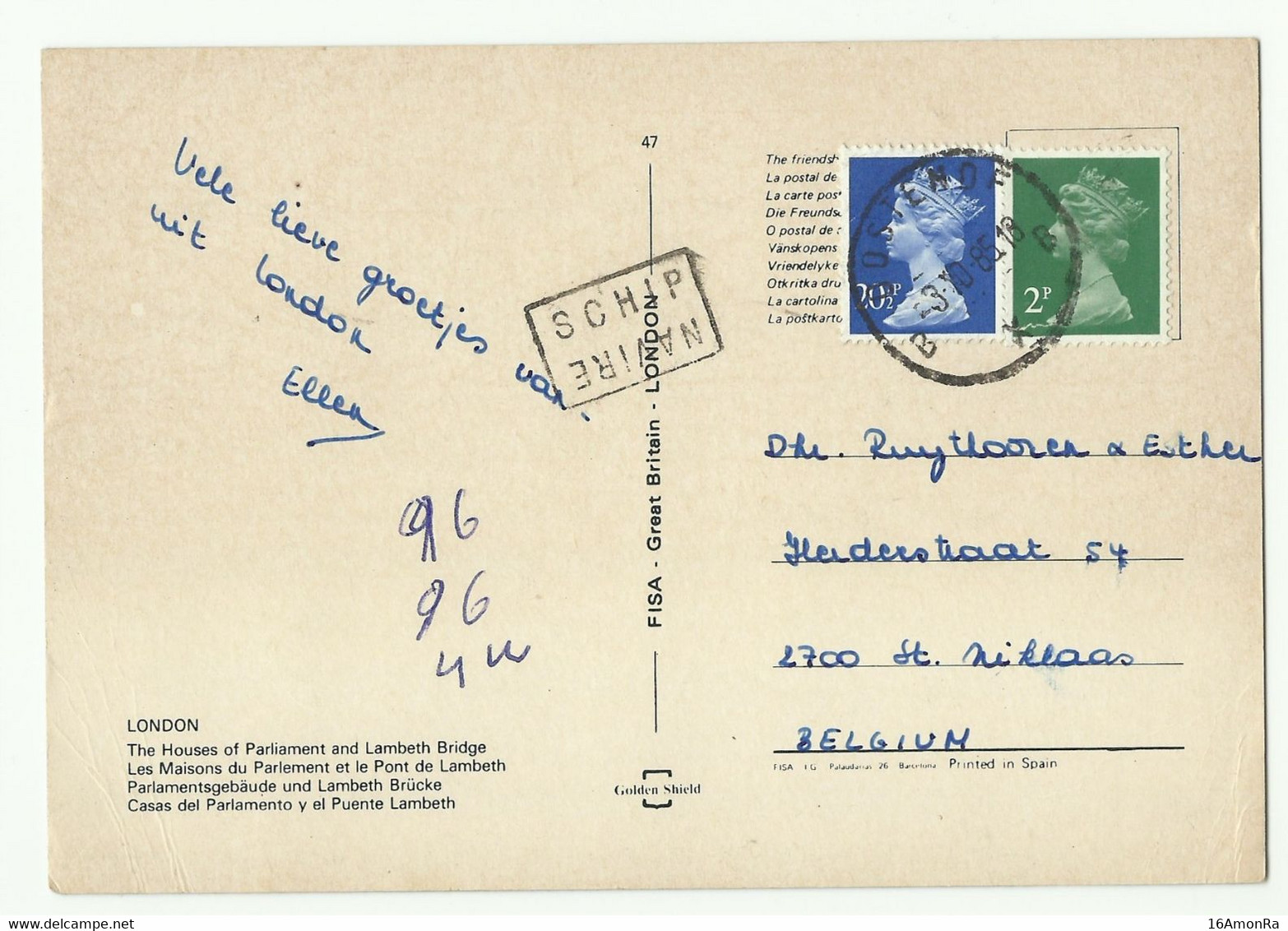 CP Affr. 5 Centimes G. TELL De ZURICH 30-IV-1908 Vers Anvers + Griffe LANGNAU (zürich) - 16096 - Storia Postale