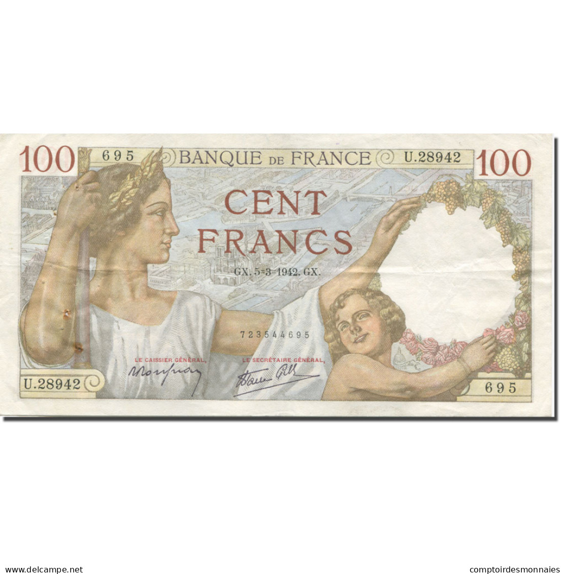 France, 100 Francs, Sully, 1942, 1942-03-05, TTB, KM:94 - 100 F 1939-1942 ''Sully''