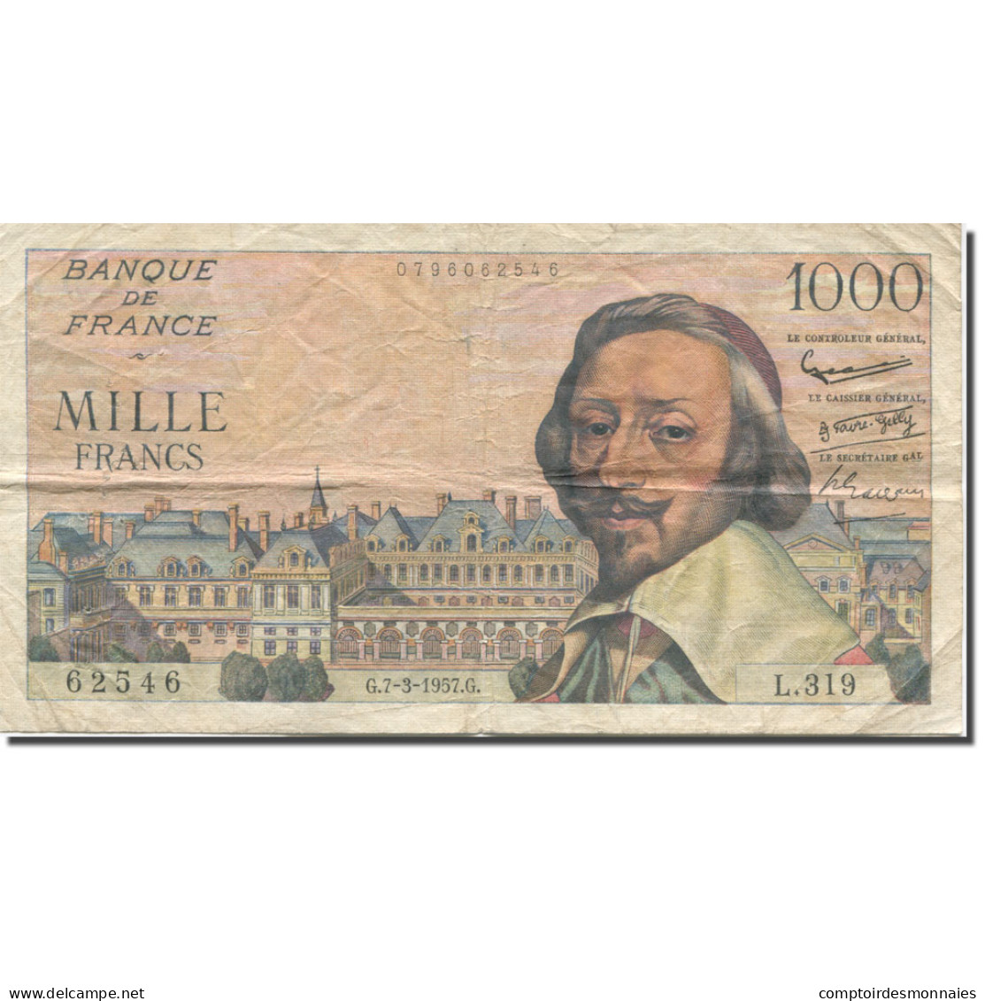 France, 1000 Francs, Richelieu, 1957, 1957-03-07, TTB, Fayette:42.25, KM:134b - 1 000 F 1953-1957 ''Richelieu''