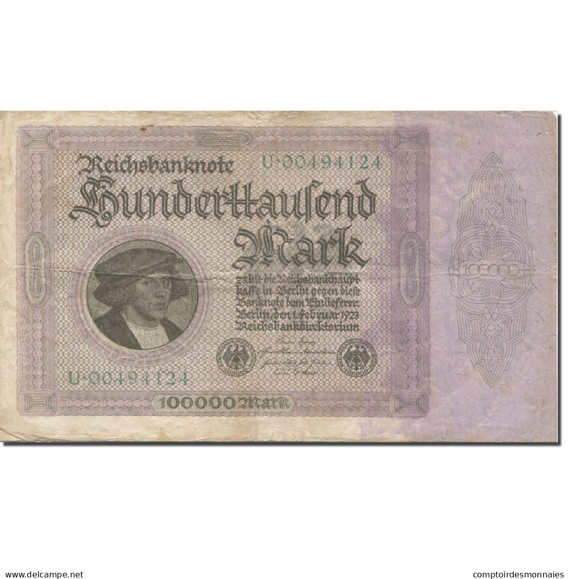 Billet, Allemagne, 100,000 Mark, 1923, 1923-02-01, KM:83a, TTB - 100000 Mark