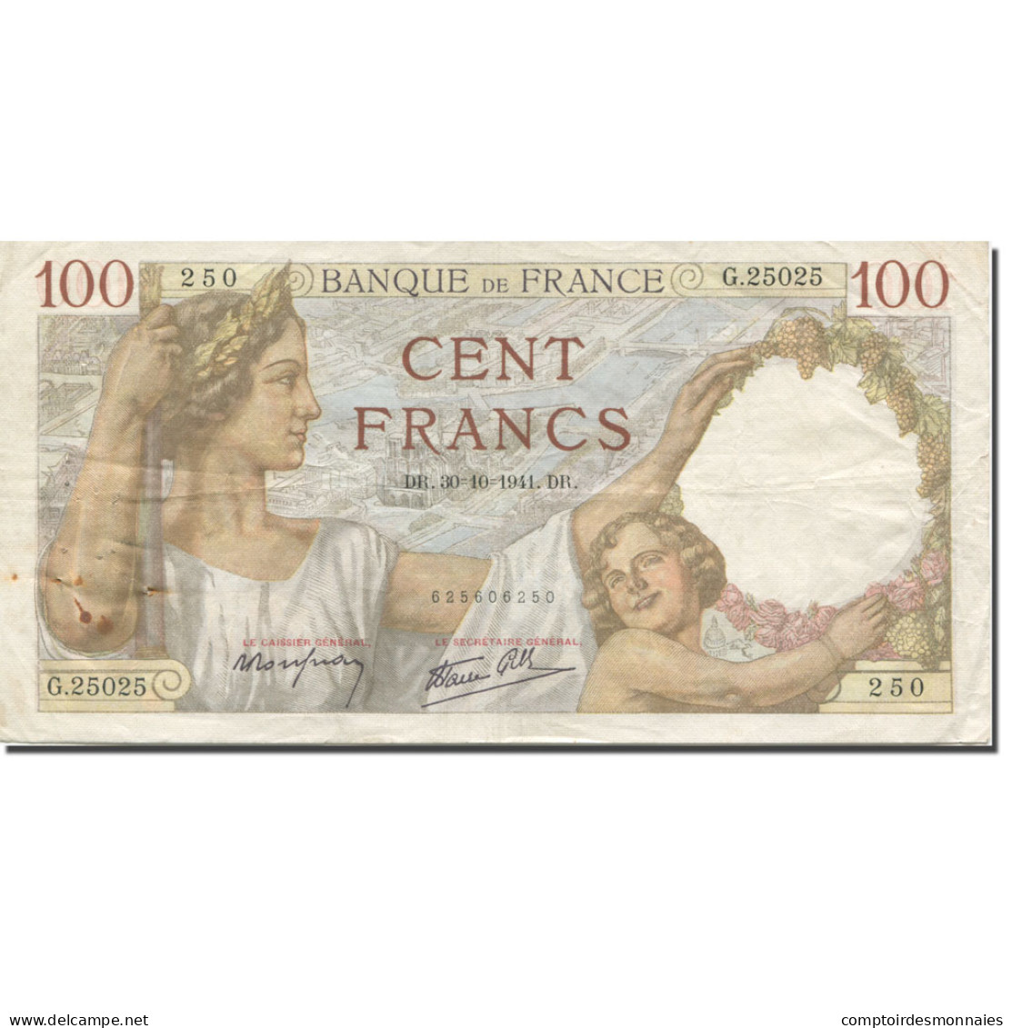 France, 100 Francs, Sully, 1941, 1941-10-30, TB+, Fayette:26.59, KM:94 - 100 F 1939-1942 ''Sully''