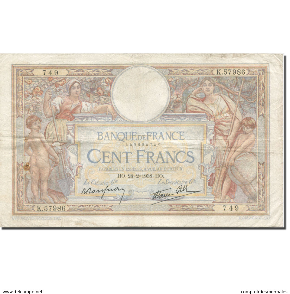 France, 100 Francs, Luc Olivier Merson, 1938, 1938-02-24, TB+, Fayette:25.12 - 100 F 1908-1939 ''Luc Olivier Merson''